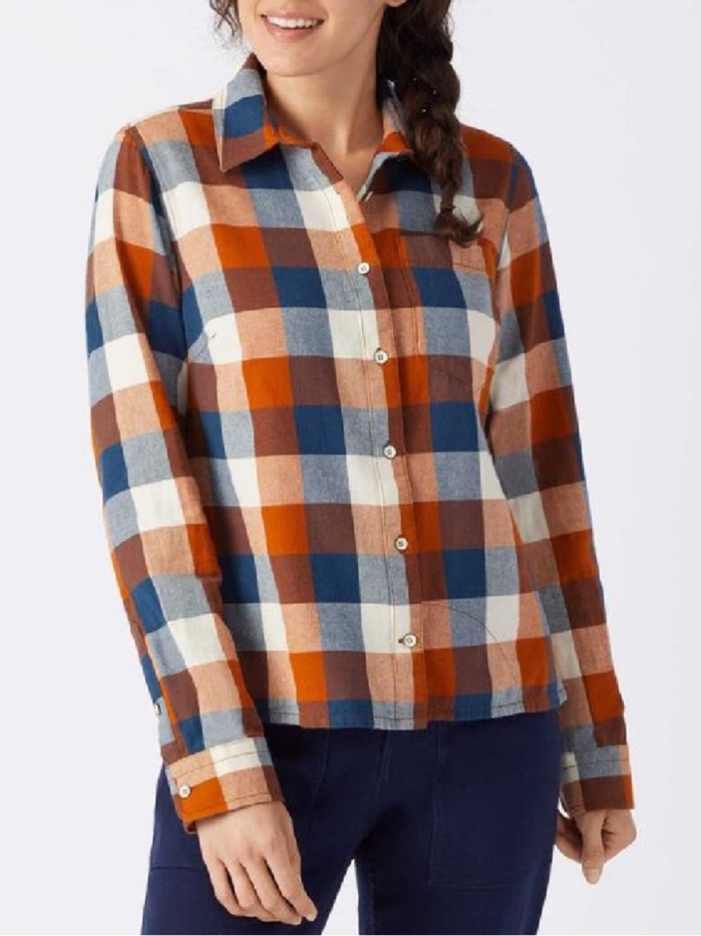 Duluth Trading Co Free Swingin Flannel Split Tail Untucked Shirt Womens Large